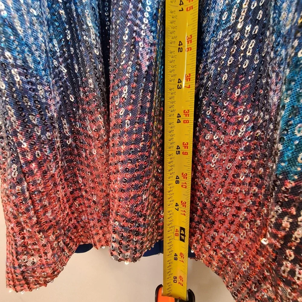 Ramy Brook Blue Multicolor Sequin Halter Midi Dress Size 6 Geometric Glam Slit - Picture 5 of 13
